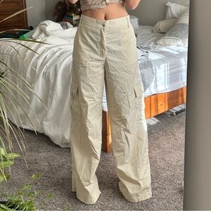 Cream Wide Leg Cargo Pants